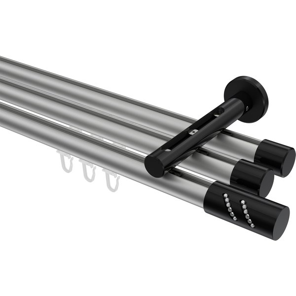 Innenlauf-Vorhangstange Silbergrau / Schwarz, Aluminium / Metall 20 mm Ø Siteno Zoena, dreiläufig