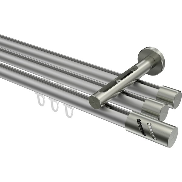 Innenlauf-Gardinenstange Silbergrau / Edelstahl-Optik, Aluminium / Metall 20 mm Ø Siteno Zoena, dreiläufig