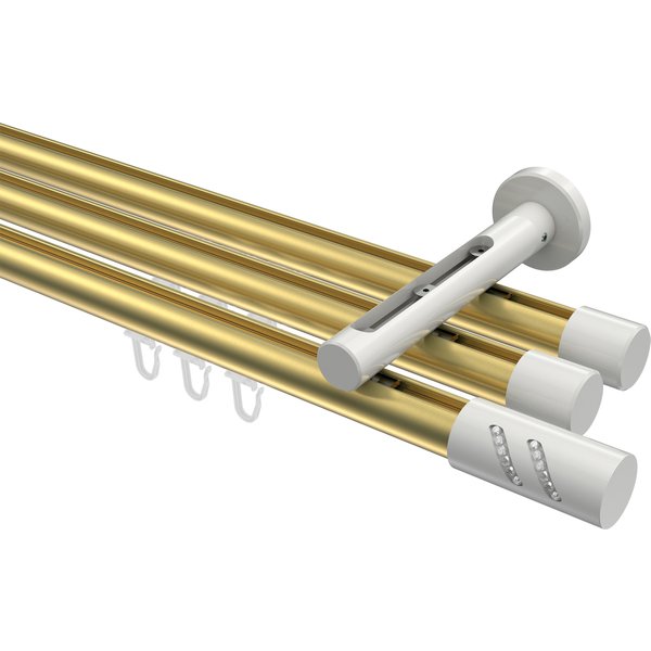 Gardinenstange mit Innenlauf Messing-Optik / Weiß, Aluminium / Metall 20 mm Ø Siteno Zoena, dreiläufig
