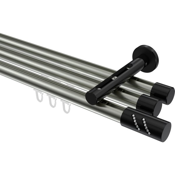 Innenlauf-Gardinenstange Edelstahl-Optik / Schwarz, Aluminium / Metall 20 mm Ø Siteno Zoena, 3-läufig