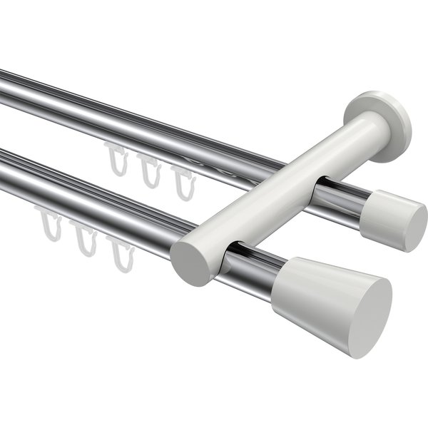 Innenlauf-Gardinenstange Chrom / Weiß, Metall 20 mm Ø Platon Sitra, zweiläufig