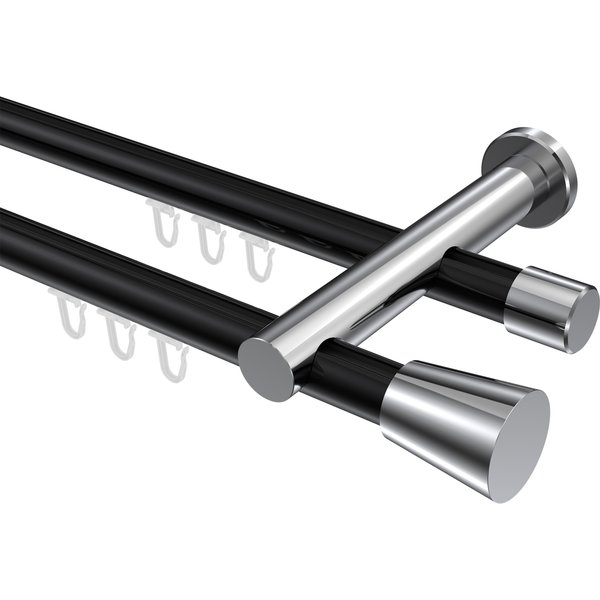 Innenlauf-Gardinenstangen Schwarz / Chrom, Metall 20 mm Ø Platon Sitra, doppelläufig