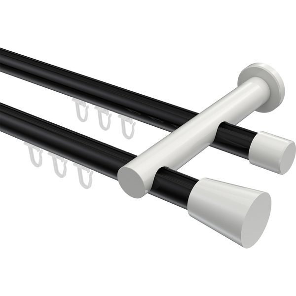 Innenlauf-Gardinenstange Schwarz / Weiß, Metall 20 mm Ø Platon Sitra, zweiläufig