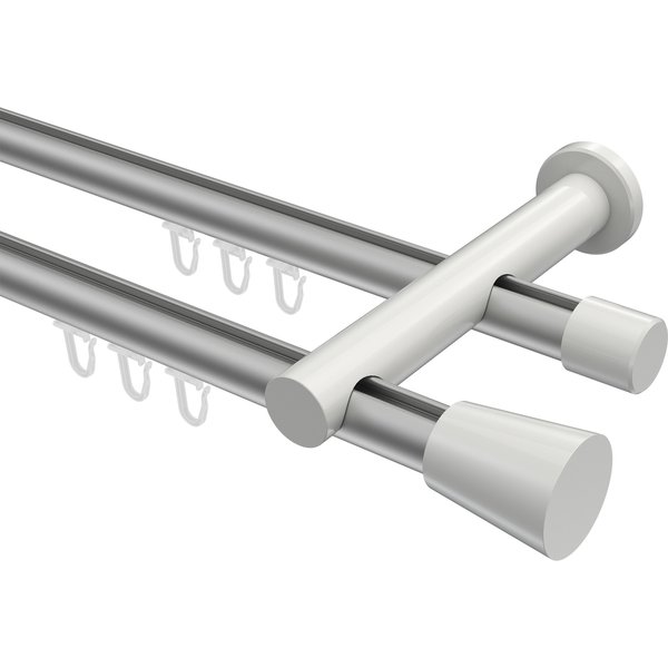 Innenlauf-Vorhangstange Silbergrau / Weiß, Metall 20 mm Ø Platon Sitra, doppelläufig