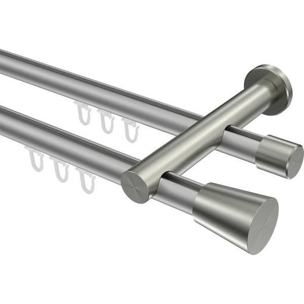 Gardinenstange mit Innenlauf Silbergrau / Edelstahl-Optik, doppelläufig Aluminium / Metall 20 mm Ø Platon Sitra