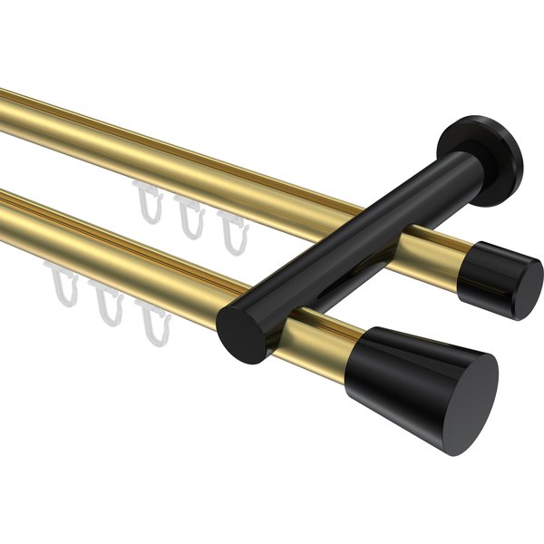 Innenlauf-Vorhangstange Messing-Optik / Schwarz, zweiläufig Aluminium / Metall 20 mm Ø Platon Sitra