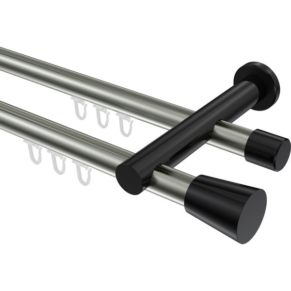Innenlauf-Gardinenstange Edelstahl-Optik / Schwarz, Metall 20 mm Ø Platon Sitra, zweiläufig