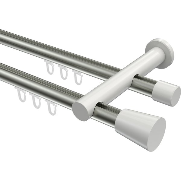 Innenlauf-Gardinenstange Edelstahl-Optik / Weiß, Metall 20 mm Ø Platon Sitra, 2-läufig
