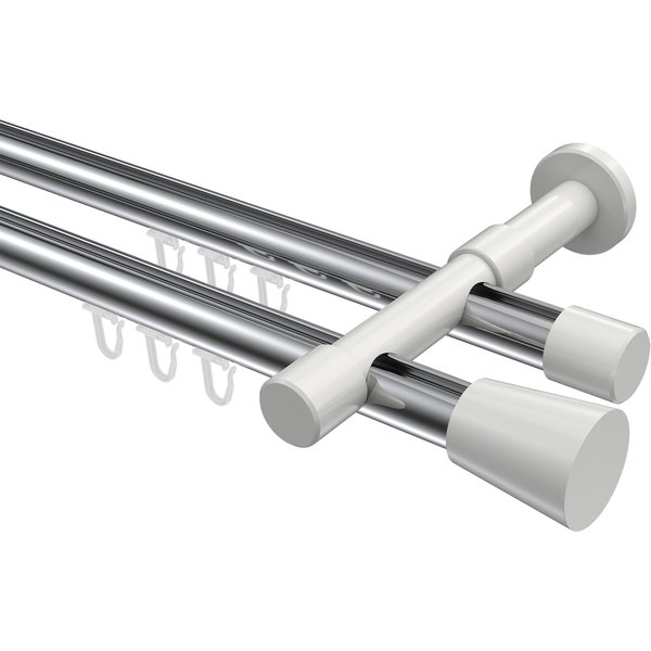 Innenlauf-Gardinenstangen Chrom / Weiß, Metall 20 mm Ø Prestige Sitra, zweiläufig