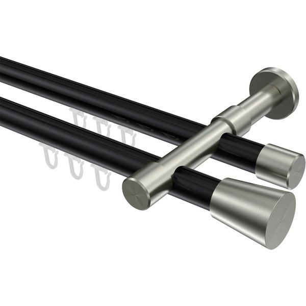 Innenlauf-Vorhangstangen Schwarz / Edelstahl-Optik, Metall 20 mm Ø Prestige Sitra, doppelläufig
