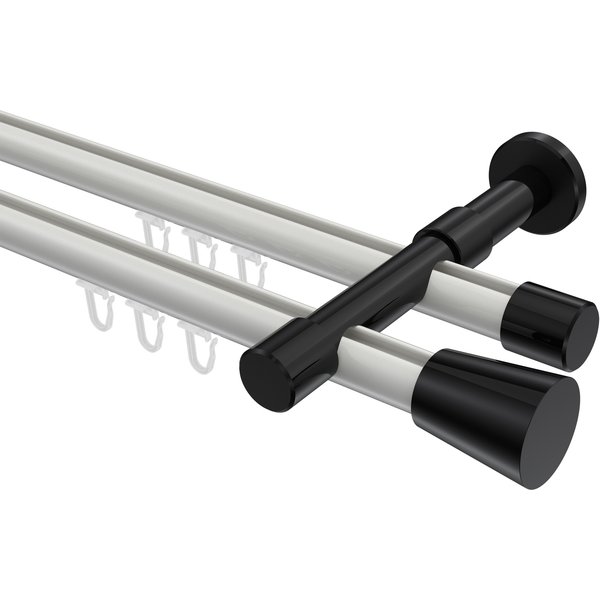Innenlauf-Vorhangstange Weiß / Schwarz, Metall 20 mm Ø Prestige Sitra, 2-läufig