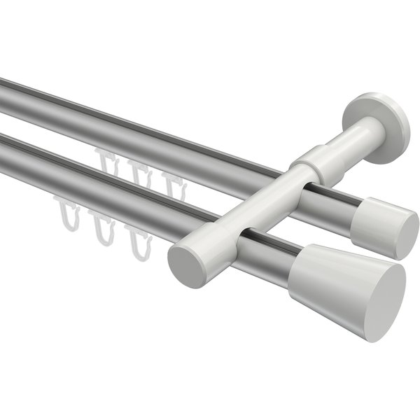 Innenlauf-Vorhangstangen Silbergrau / Weiß, Metall 20 mm Ø Prestige Sitra, doppelläufig