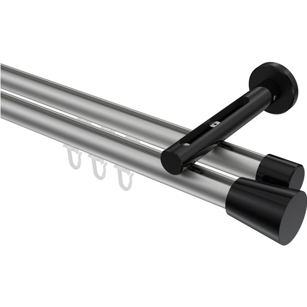 Innenlauf-Vorhangstange Silbergrau / Schwarz, Aluminium / Metall 20 mm Ø Siteno Sitra, zweiläufig