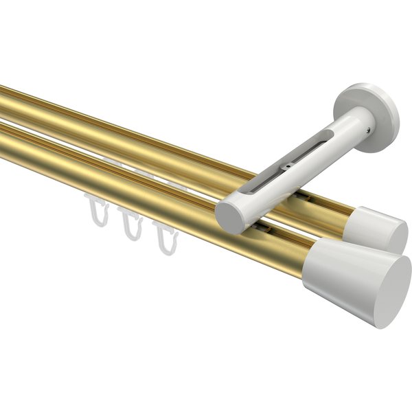 Innenlauf-Gardinenstange Messing-Optik / Weiß, Aluminium / Metall 20 mm Ø Siteno Sitra, doppelläufig
