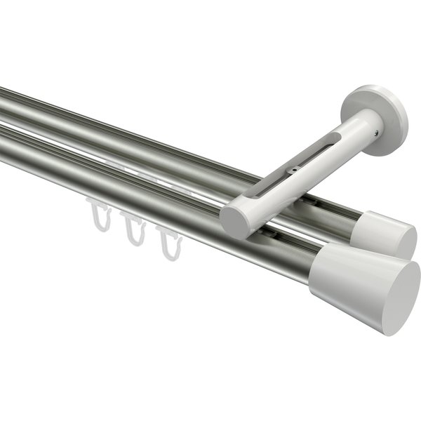 Innenlauf-Gardinenstange Edelstahl-Optik / Weiß, Aluminium / Metall 20 mm Ø Siteno Sitra, zweiläufig