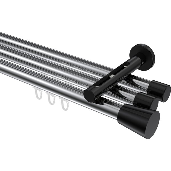 Innenlauf-Vorhangstange Chrom / Schwarz, Aluminium / Metall 20 mm Ø Siteno Sitra, dreiläufig