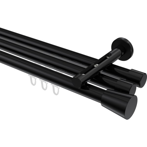 Gardinenstange mit Innenlauf Schwarz, Aluminium / Metall 20 mm Ø Siteno Sitra, dreiläufig