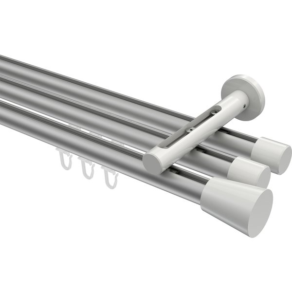 Vorhangstange mit Innenlauf Silbergrau / Weiß, Aluminium / Metall 20 mm Ø Siteno Sitra, dreiläufig