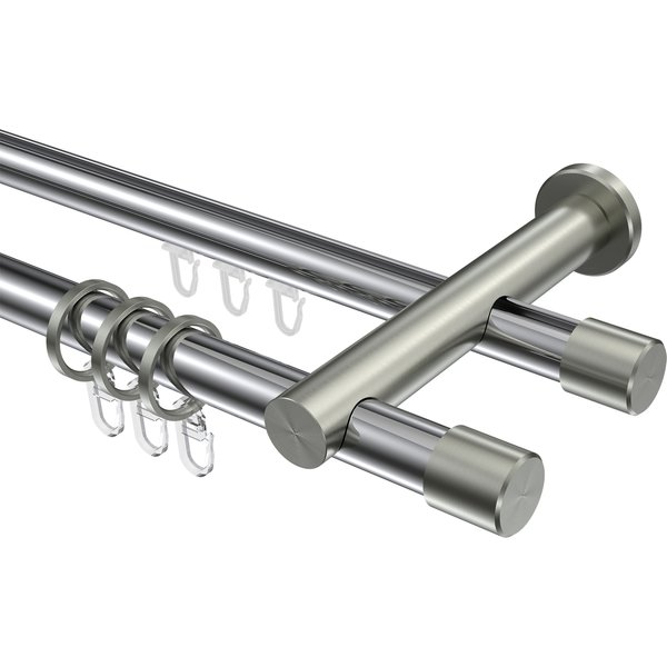 Rohr-Innenlauf-Gardinenstange Chrom / Edelstahl-Optik, zweiläufig Aluminium / Metall 20 mm Ø Platon Santo