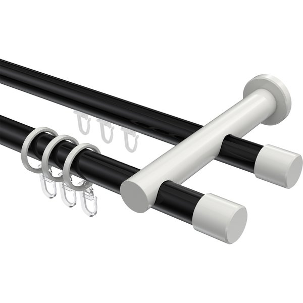 Rundrohr-Innenlauf-Vorhangstange Schwarz / Weiß, Aluminium / Metall 20 mm Ø Platon Santo, doppelläufig