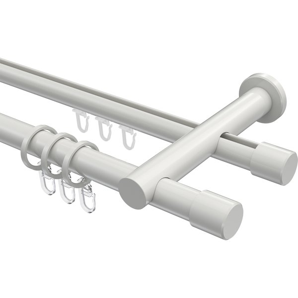 Rundrohr-Innenlauf-Vorhangstangen Weiß, Aluminium / Metall 20 mm Ø Platon Santo, zweiläufig