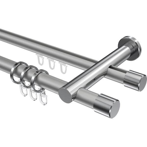 Vorhangstange mit Rohr / Innenlauf Silbergrau / Chrom, zweiläufig Aluminium / Metall 20 mm Ø Platon Santo