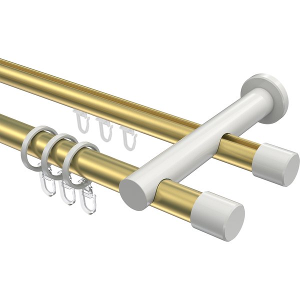Vorhangstange mit Rohr / Innenlauf Messing-Optik / Weiß, 2-läufig Aluminium / Metall 20 mm Ø Platon Santo