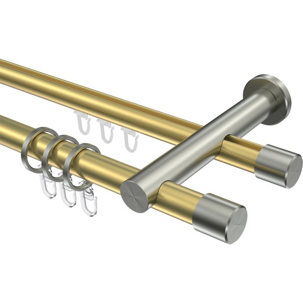 Gardinenstange mit Innenlauf-Rundrohr Messing-Optik / Edelstahl-Optik 20 mm Ø Platon Santo, doppelläufig