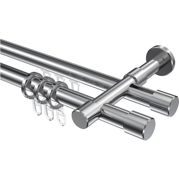 Rundrohr-Innenlauf-Gardinenstangen Chrom, Aluminium / Metall 20 mm Ø Prestige Santo, 2-läufig