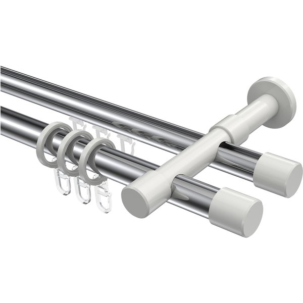 Rundrohr-Innenlauf-Gardinenstange Chrom / Weiß, Aluminium / Metall 20 mm Ø Prestige Santo, 2-läufig