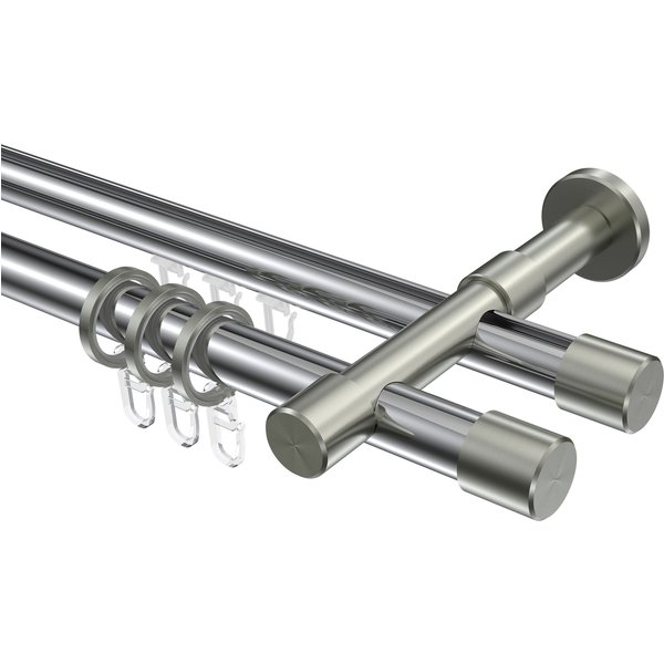 Rohr-Innenlauf-Vorhangstange Chrom / Edelstahl-Optik, 2-läufig Aluminium / Metall 20 mm Ø Prestige Santo