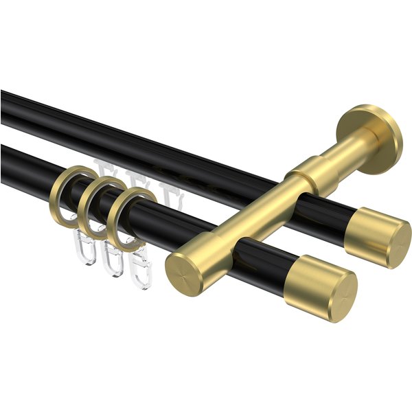 Rohr-Innenlaufstange Schwarz / Messing-Optik, zweiläufig Aluminium / Metall 20 mm Ø Prestige Santo