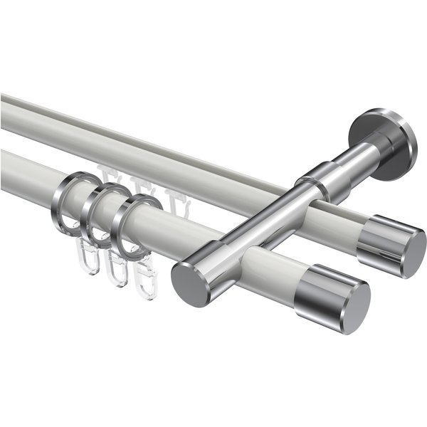 Rundrohr-Innenlauf-Vorhangstange Weiß / Chrom, Aluminium / Metall 20 mm Ø Prestige Santo, 2-läufig