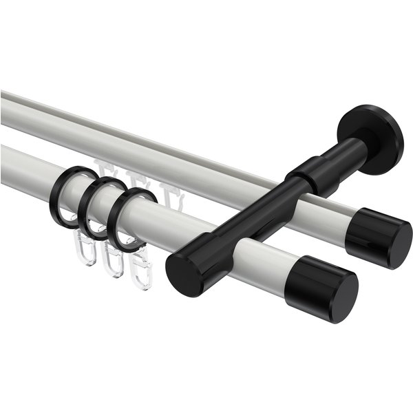 Rundrohr-Innenlauf-Gardinenstange Weiß / Schwarz, Aluminium / Metall 20 mm Ø Prestige Santo, zweiläufig