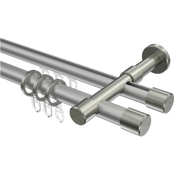 Rohr-Innenlauf-Vorhangstange Silbergrau / Edelstahl-Optik, doppelläufig Aluminium / Metall 20 mm Ø Prestige Santo