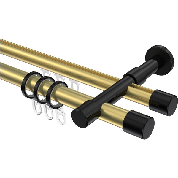 Vorhangstange mit Rohr / Innenlauf Messing-Optik / Schwarz, zweiläufig Aluminium / Metall 20 mm Ø Prestige Santo