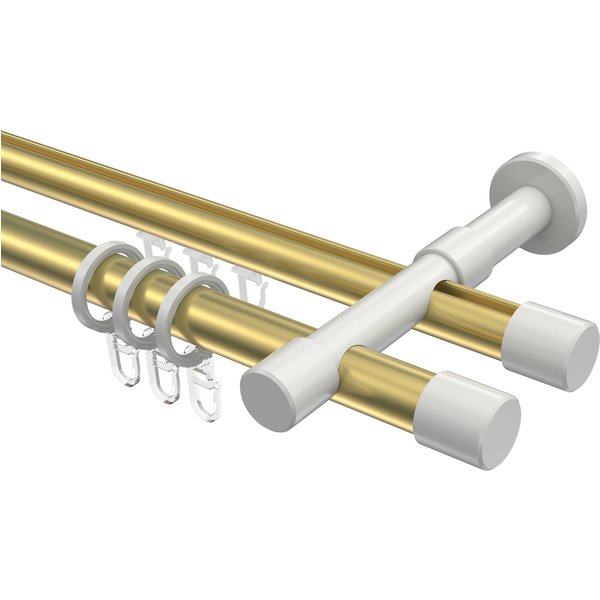 Gardinenstange mit Rundrohr-Innenlauf-Kombination Messing-Optik / Weiß, doppelläufig Aluminium / Metall 20 mm Ø Prestige Santo