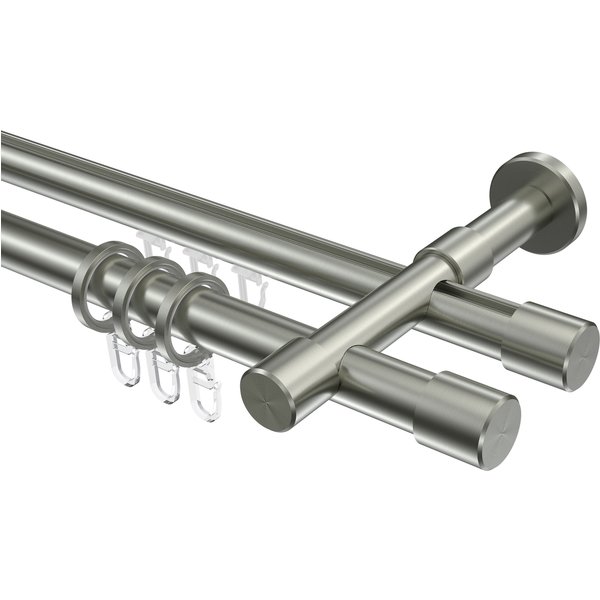 Gardinenstangen mit Rundrohr-Innenlauf Edelstahl-Optik 20 mm Ø Prestige Santo, doppelläufig