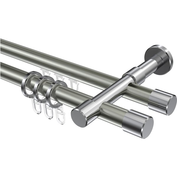 Rohr-Innenlauf-Gardinenstange Edelstahl-Optik / Chrom, 2-läufig Aluminium / Metall 20 mm Ø Prestige Santo