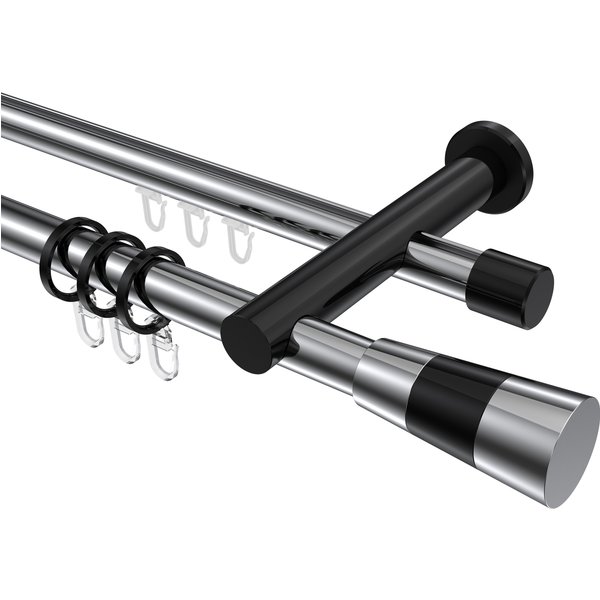 Rundrohr-Innenlaufstange Chrom / Schwarz, Aluminium / Metall 20 mm Ø Platon Tanara, 2-läufig