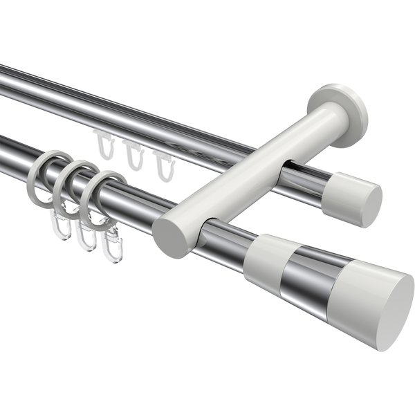 Rundrohr-Innenlaufstange Chrom / Weiß, Aluminium / Metall 20 mm Ø Platon Tanara, doppelläufig