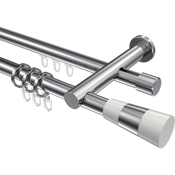 Rundrohr-Innenlauf-Gardinenstangen Chrom, Aluminium / Metall 20 mm Ø Platon Tanara, doppelläufig