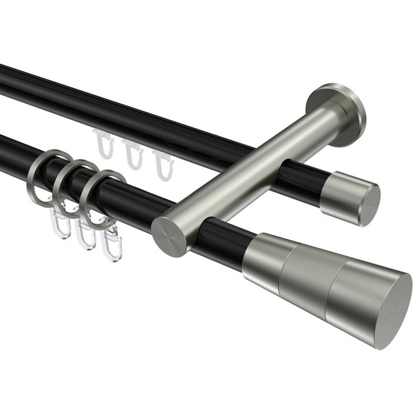 Rundrohr-Innenlauf-Gardinenstange Schwarz / Edelstahl-Optik, Aluminium / Metall 20 mm Ø Platon Tanara