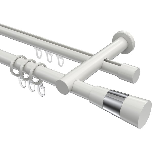 Rundrohr-Innenlauf-Gardinenstange Weiß, Aluminium / Metall 20 mm Ø Platon Tanara, 2-läufig