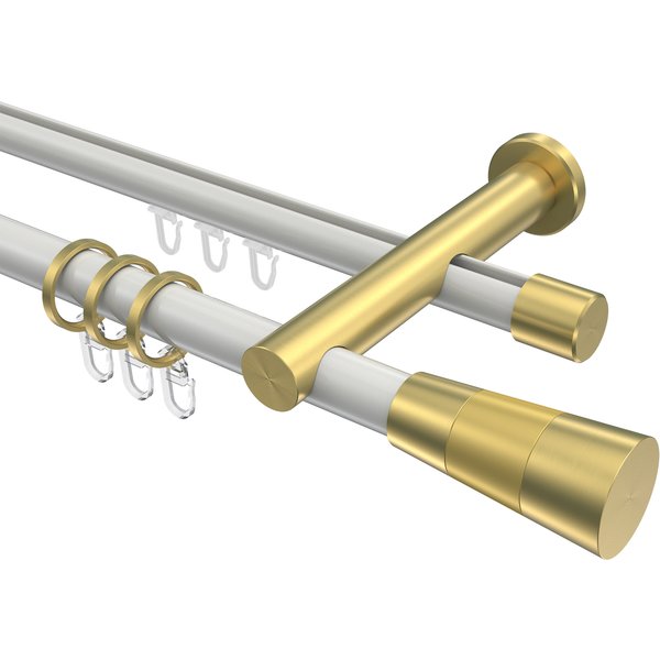 Gardinenstange mit Rundrohr-Innenlauf-Kombination Weiß / Messing-Optik, zweiläufig Aluminium / Metall 20 mm Ø Platon Tanara