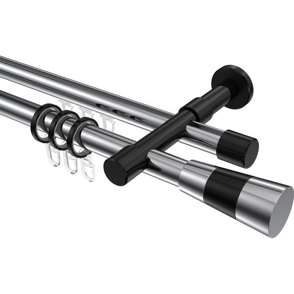 Rundrohr-Innenlaufstangen Chrom / Schwarz, Aluminium / Metall 20 mm Ø Prestige Tanara, 2-läufig