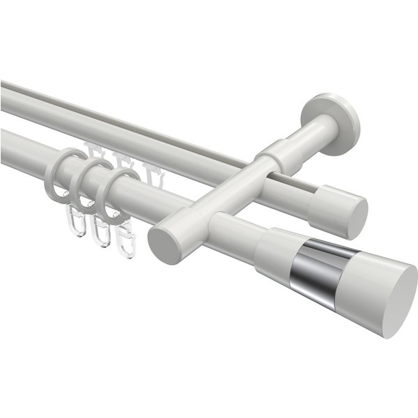 Rundrohr-Innenlauf-Gardinenstangen Weiß, Aluminium / Metall 20 mm Ø Prestige Tanara, 2-läufig