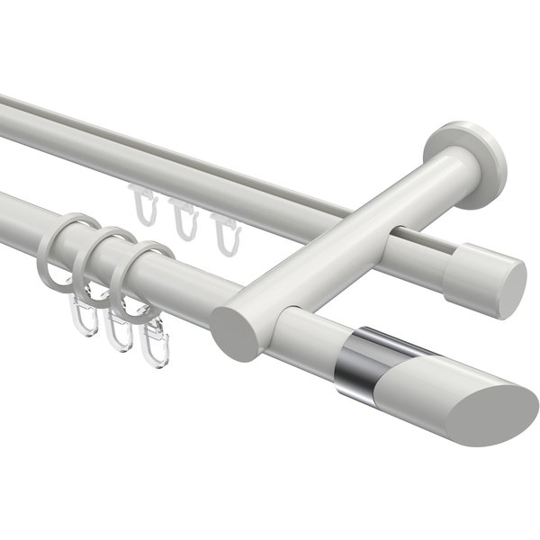 Rundrohr-Innenlauf-Vorhangstange Weiß, Aluminium / Metall 20 mm Ø Platon Verano, zweiläufig