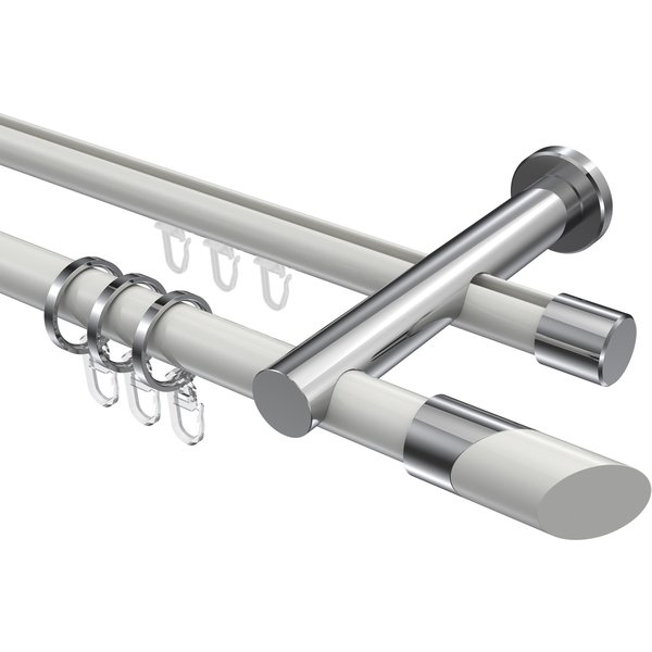 Rundrohr-Innenlauf-Gardinenstange Weiß / Chrom, Aluminium / Metall 20 mm Ø Platon Verano, doppelläufig