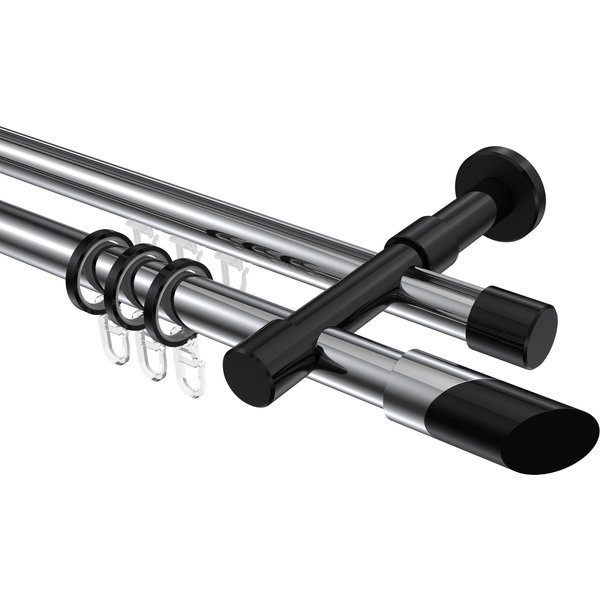 Rundrohr-Innenlauf-Gardinenstangen Chrom / Schwarz, Aluminium / Metall 20 mm Ø Prestige Verano, zweiläufig